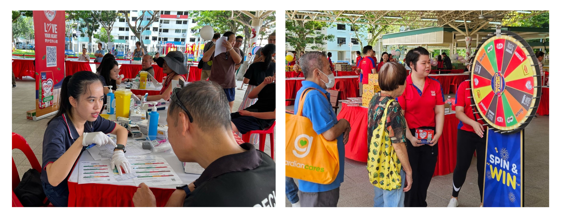 Various activities in the Nestlé Carnival includes the Spin & Win Health and Nutrition Quiz, an Omega Plus cholesterol prick