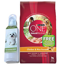 Keep your dogs hydrated anywhere with our portable and spill-proof Purina ONE pet water bottle!